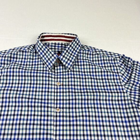 Robert Graham Mens Button Down Shirt Plaid Contrast Trim Short Sleeve SMALL FLAW - Picture 3 of 13